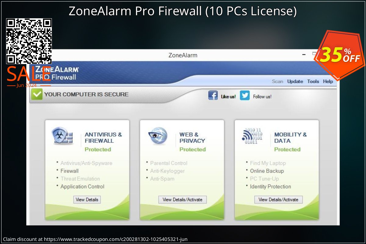ZoneAlarm Pro Firewall - 10 PCs License  coupon on Emoji Day deals