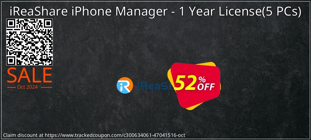 iReaShare iPhone Manager - 1 Year License - 5 PCs  coupon on World Teachers' Day offering sales