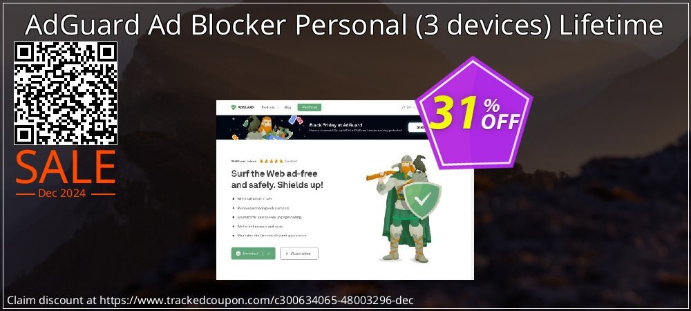 AdGuard Ad Blocker Personal - 3 devices Lifetime coupon on End year super sale