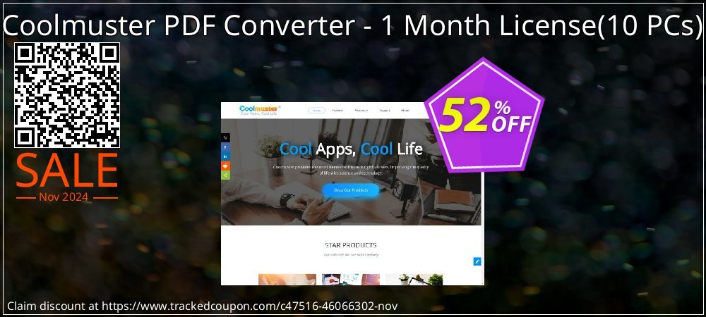 Coolmuster PDF Converter PRO - 1 Month License - 10 PCs  coupon on Thanksgiving offering sales