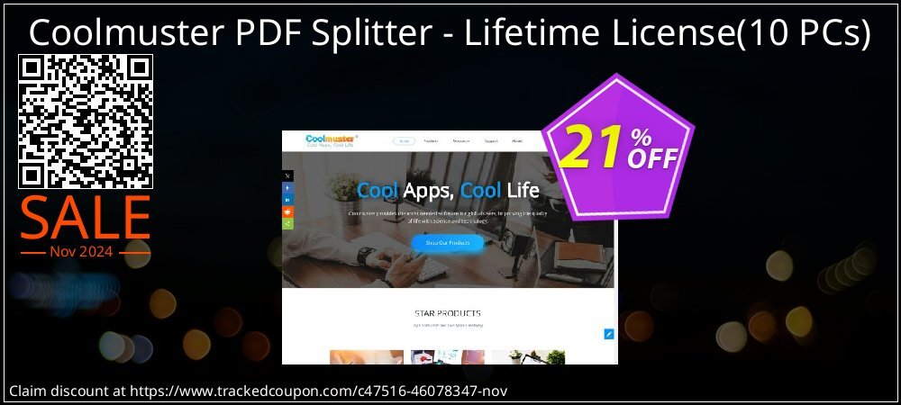 Coolmuster PDF Splitter - Lifetime License - 10 PCs  coupon on Thanksgiving promotions