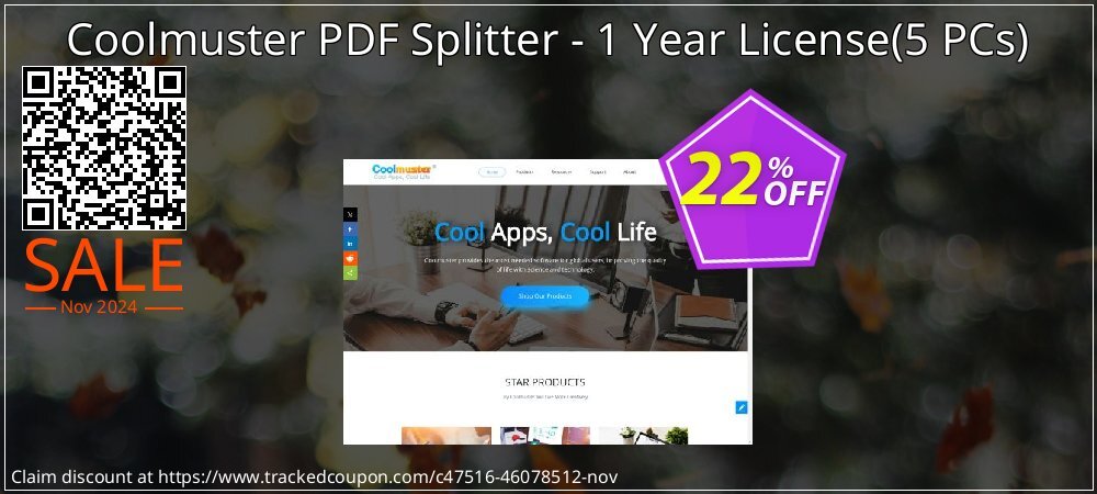 Coolmuster PDF Splitter - 1 Year License - 5 PCs  coupon on Thanksgiving offer