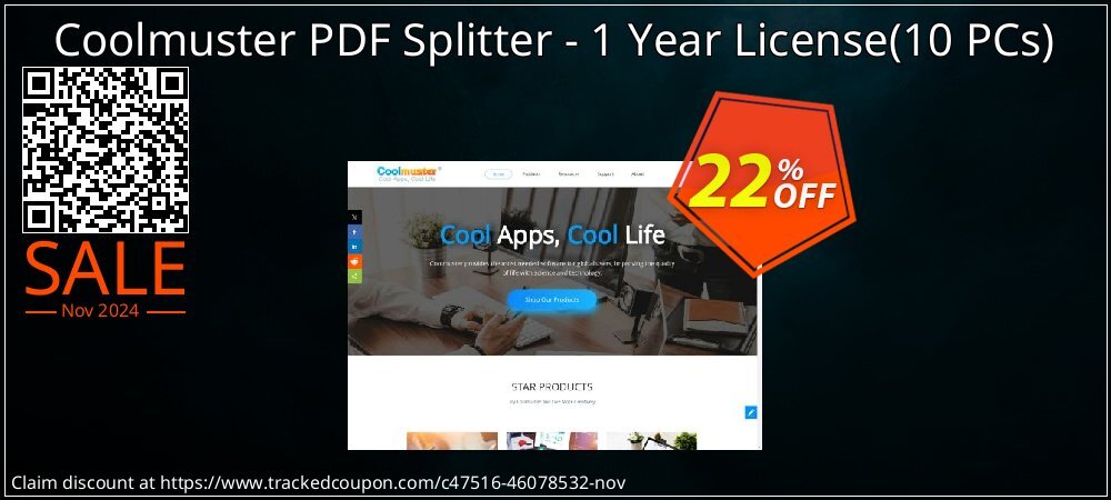 Coolmuster PDF Splitter - 1 Year License - 10 PCs  coupon on All Saints' Day offering discount