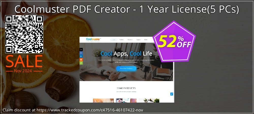 Coolmuster PDF Creator - 1 Year License - 5 PCs  coupon on All Souls Day offering discount